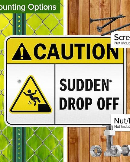 Caution Sudden Drop Off Sign, 18x24 Inches, 3M EGP Reflective .080 Aluminum, Fade Resistant, Made in USA by My Sign Center
