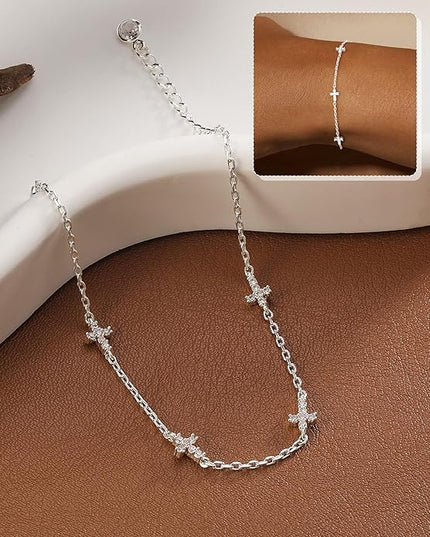 FUNEIA Dainty Silver Gold Bracelets for Women Trendy Non Tarnish 14K Gold Plated Waterproof Diamond Bracelets Cute Stackable Heart Butterfly Clover Cross Evil Eye Charm Bracelet Stack Jewelry Gifts