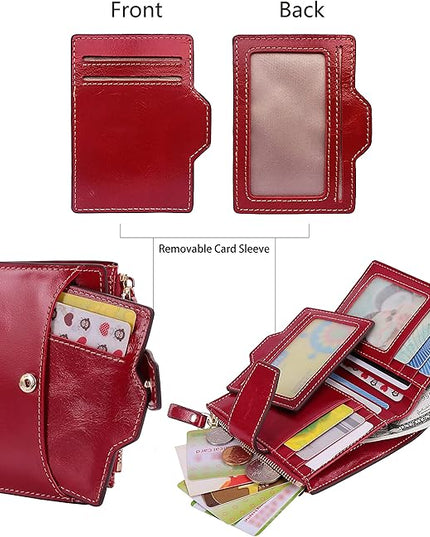AINIMOER Women's RFID Blocking Leather Small Compact Bi-fold Zipper Pocket Wallet Card Case Purse with id Window