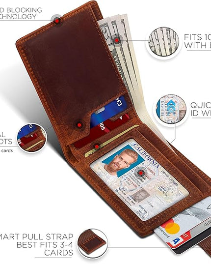 SERMAN BRANDS RFID Blocking Slim Bifold Genuine Leather Thin Minimalist Front Pocket Wallets for Men Billfold Wallet Men Gift