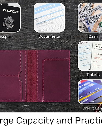 HIFA Leather Passport Holder, Handmade Passport Cover with Card and Ticket Slot - Genuine Leather, Elegant Design, Easy Access - Passport Case, Passport Wallet, Passport Holder