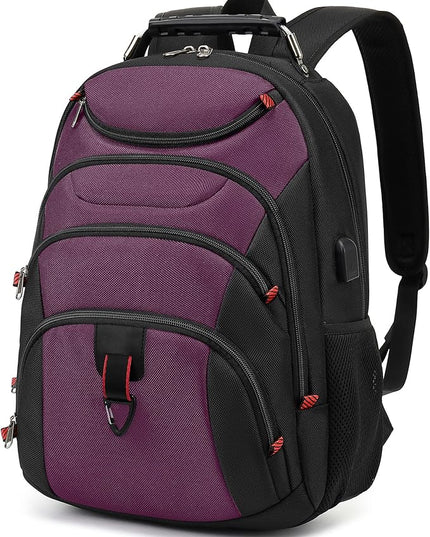 Boavan Laptop Backpack for men, 15.6 inch Laptop Bag with USB Port, Waterproof Travel Work Backpack Purse, Anti-Theft Teacher Nurse Doctor Casual Bookbags Office Business backpack，Purple Black