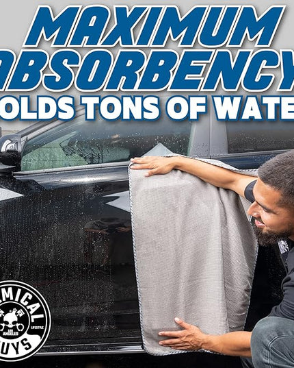 Chemical Guys Waffle Weave Gray Matter Microfiber Drying Towel - 25" x 36",Premium Blend Microfiber Towel with Soft-Banded Edging for Scratch-Free Car Drying,Ultra Absorbent,(Pack of 12)