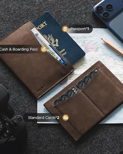 VULKIT Passport Cover Ultra Slim Design Leather Passport Sleeve RFID Blocking with 2 Card Slots, Anti-Theft Travel Essentials