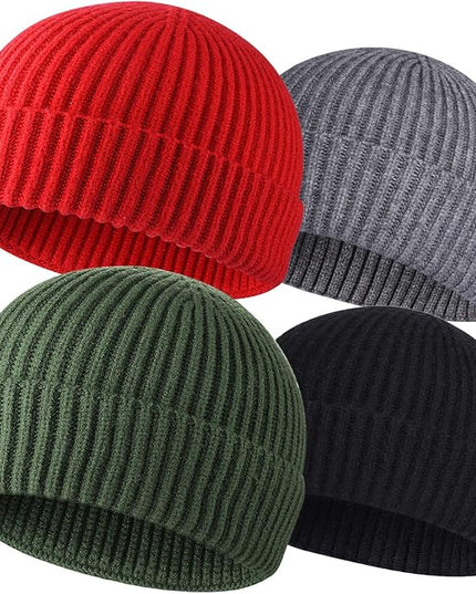 ROYBENS 4 Pack Wool Fisherman Beanies for Men, Knit Short Watch Cap Winter Warm Hats