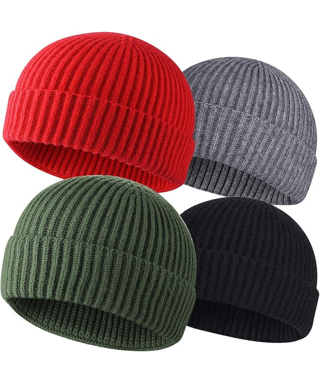 ROYBENS 4 Pack Wool Fisherman Beanies for Men, Knit Short Watch Cap Winter Warm Hats