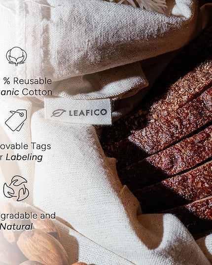 LEAFICO Cotton Storage Bags – X-Large 14x17 Inch (6-Pack) – Reusable Muslin Bags with Drawstrings – Biodegradable Canvas Fabric Sacks – Perfect for Bread, Bulk Produce, Potatoes, Onions, Shoes