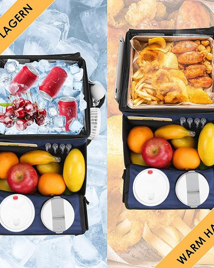 Car Seat Organizer, Backseat Car Organizer with Cup Holder Tray and Storages for Kids and Adults, Portable Travel Cooler for Car for Front or Back Seat Passenger Organizer Ccompartment (Navy Blue)