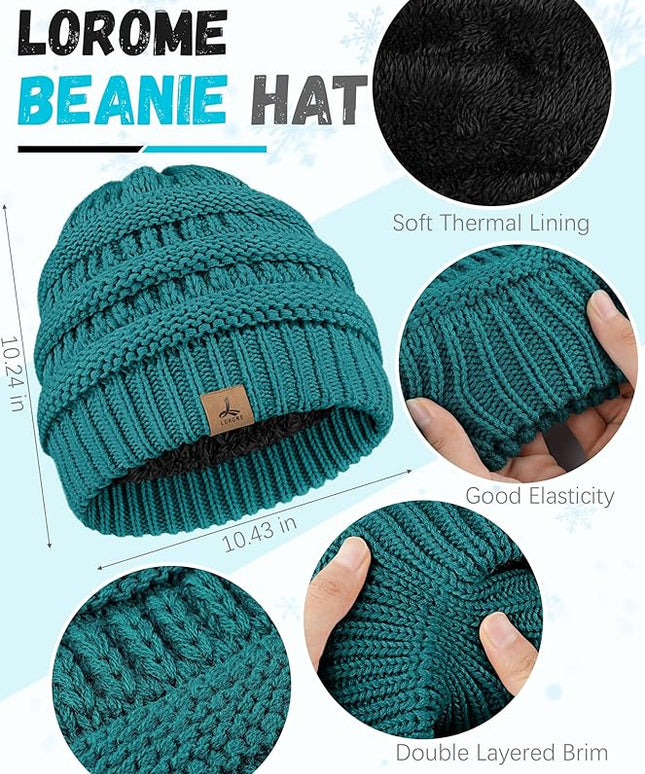 Winter Beanie Hat Scarf Gloves, Warm Fleece Knit Hats Touch Screen Gloves Neck Scarf Set Winter Gifts for Unisex Adult