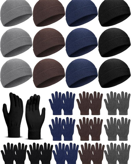 24 Pack Winter Beanies Gloves Cold Weather Unisex Hat Warm Knit Gloves Beanies in Bulk for Men Women, Warm Cozy Gift