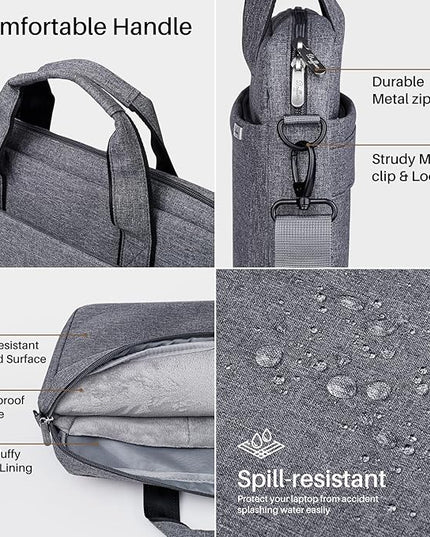 15.6 16 Inch Laptop Shoulder Bag for Men Women,Waterproof Computer Carrying Case Messenger Bag with Strap,Laptop Briefcase for 14-15-16 Inch MacBook/Chromebook/Notebook Hp Dell Acer Asus,Grey
