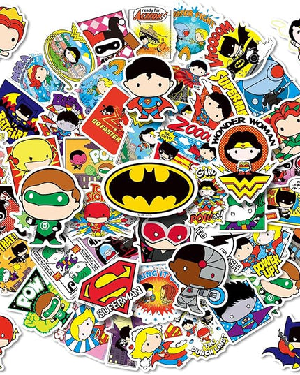 Superhero Stickers for Water Bottles – 50PCS Cute Cartoon Stickers for Kids, Teens, Adults – Waterproof Vinyl Decal Sticker for Laptop, Phone, Skateboard, Scrapbook, Party Favors, Gifts