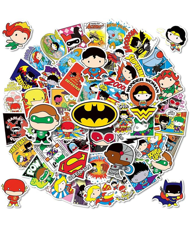 Superhero Stickers for Water Bottles – 50PCS Cute Cartoon Stickers for Kids, Teens, Adults – Waterproof Vinyl Decal Sticker for Laptop, Phone, Skateboard, Scrapbook, Party Favors, Gifts
