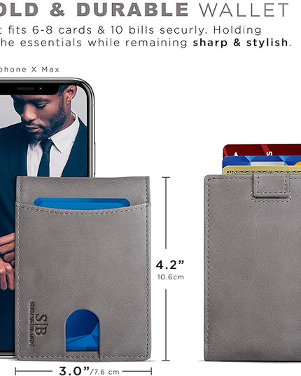 SERMAN BRANDS RFID Blocking Slim Bifold Genuine Leather Thin Minimalist Front Pocket Wallets for Men Billfold Wallet Men Gift