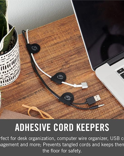 VELCRO Brand Cord Keepers | Soft Nylon Cable Clips Organize Wires in Home, Office, Desk or Nightstand | Removable Adhesive Back Holds Secure, Removes Clean | 10pk, Black