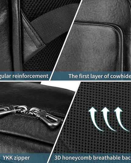 Large Black Leather Backpack for Men, Minimalist Luxury Executive Computer Backpack for Men, 17.3 Inch Genuine Leather Laptop Backpack for Travel Work Business