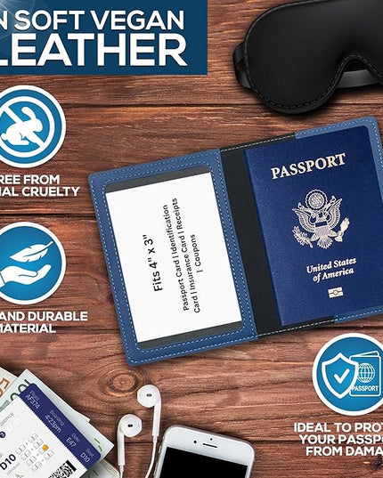 Ciana Passport Holder for Travel – PU Leather Passport Cover and Card Holder for Men & Women – Slim Passport Holder with Card Protector Slot, Travel Must Haves (Light Blue)