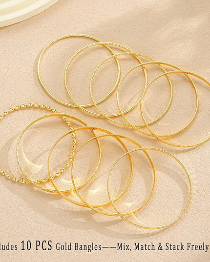 ÌF ME Gold Bangle Bracelets for Women, Indian Bangles Stackable Set, Multi Layer Textured 14K Gold Plated Chunky Bracelets Boho Jewelrys Set