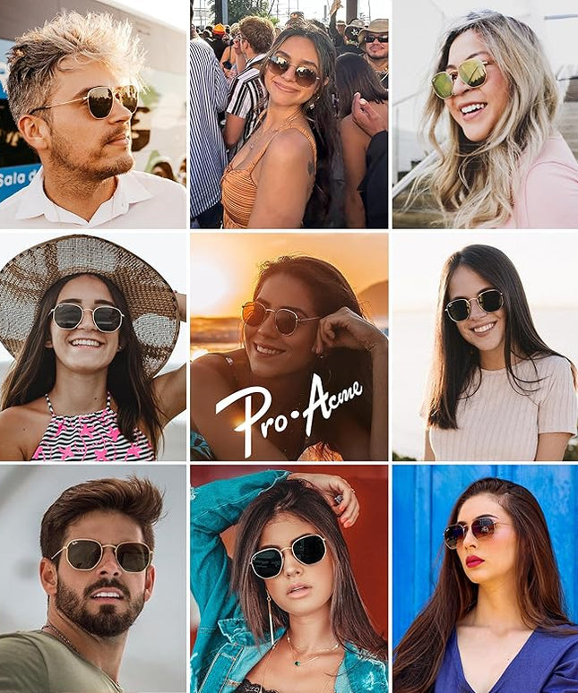 Pro Acme Small Square Sunglasses for Women Men 100% Real Glass Lens Hexagonal Frame