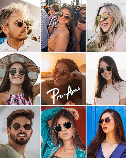 Pro Acme Small Square Sunglasses for Women Men 100% Real Glass Lens Hexagonal Frame