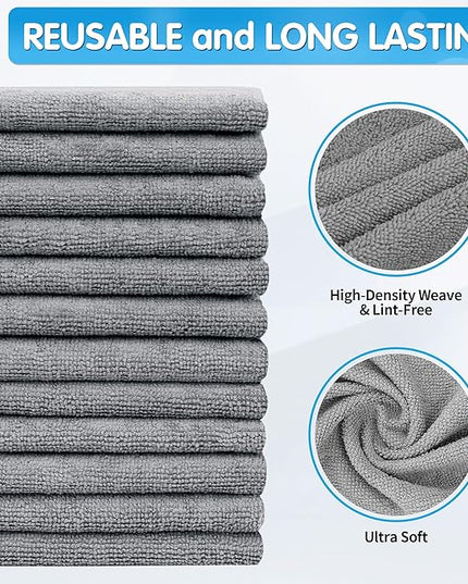 FIXSMITH Grey Microfiber Cleaning Cloth, Pack of 50, 16"X12" Cleaning Rags for Housekeeping and Kitchen, Reusable Shop Towels, Microfiber Towels for Cars, Lint Free, Scratch-Free, Highly Absorbent