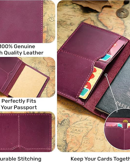 HIFA Leather Passport Holder, Handmade Passport Cover with Card and Ticket Slot - Genuine Leather, Elegant Design, Easy Access - Passport Case, Passport Wallet, Passport Holder