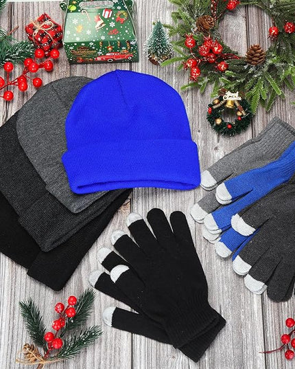 Suhine Bulk Winter Hats and Gloves Set Warm Beanie Gloves Pack Homeless Supplies for Cold Weather Charity