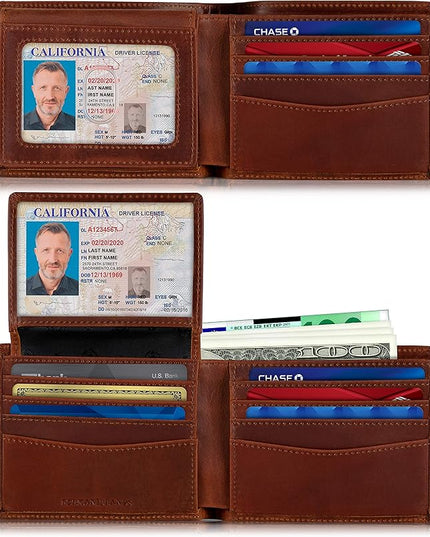 SERMAN BRANDS 2 ID Window Wallet for Men RFID Blocking Leather, Bifold Top Flip, Extra Capacity Travel Wallet