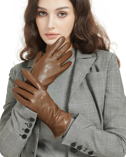 Womens Winter Leather Touchscreen Texting Warm Driving Lambskin Pure Genuine leather Gloves