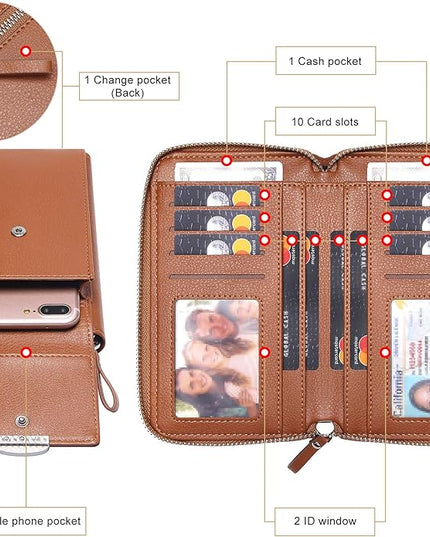 KUKOO Small Crossbody Bag Cell Phone Purse Wallet with Credit Card Slots for Women