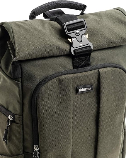 Think Tank FocusPoint 22L RollTop Camera Backpack - Greenway: Expandable Travel & Camera Backpack with Laptop Sleeve, Quick Side and Back Access, Rain Cover – Versatile Photography & Travel Bag