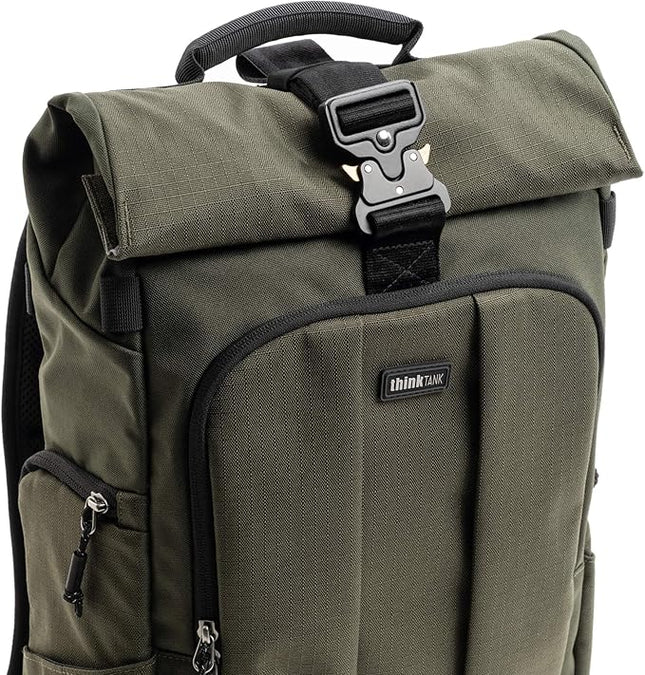 Think Tank FocusPoint 22L RollTop Camera Backpack - Greenway: Expandable Travel & Camera Backpack with Laptop Sleeve, Quick Side and Back Access, Rain Cover – Versatile Photography & Travel Bag