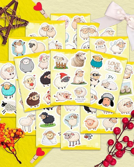 100Pcs Sheep Stickers for Scrapbooking - Sheep Gifts, Party Supplies - Lamb & Farm Animal Stickers - Gift for Women & Men