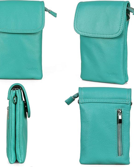 befen Genuine Leather Small Crossbody Bags for Women Cell Phone Bag Cross Body Purses,Silver Zipper