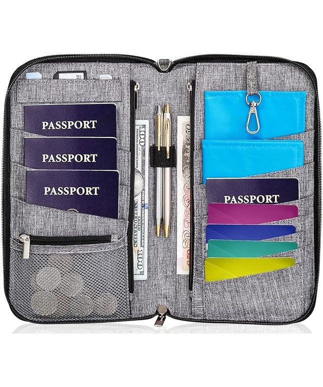 Valante Premium Family Travel Document Organizer Capacious RFID Passport Holder Wallet (Large, gray)