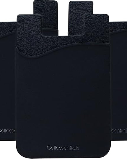 USA Merchant Redesigned Card Holder - Silicone Stick on Cell Phone Wallet with Pocket for Credit Card ID Business Card - iPhone Android & Smartphones (Black)