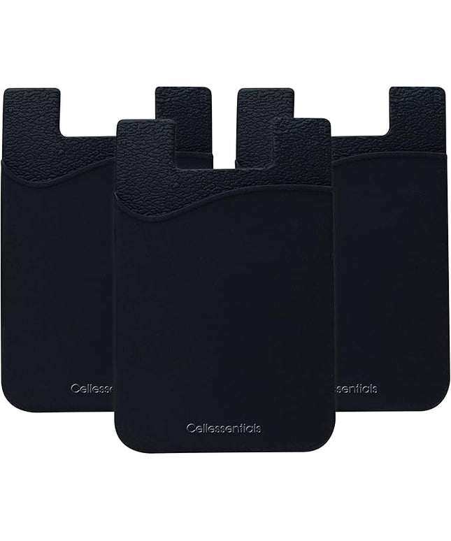 USA Merchant Redesigned Card Holder - Silicone Stick on Cell Phone Wallet with Pocket for Credit Card ID Business Card - iPhone Android & Smartphones (Black)
