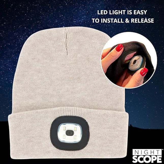 Night Scope Classic Rechargeable LED Warm Knit Beanie Head Light Hat Headlamp for Outdoor Activities