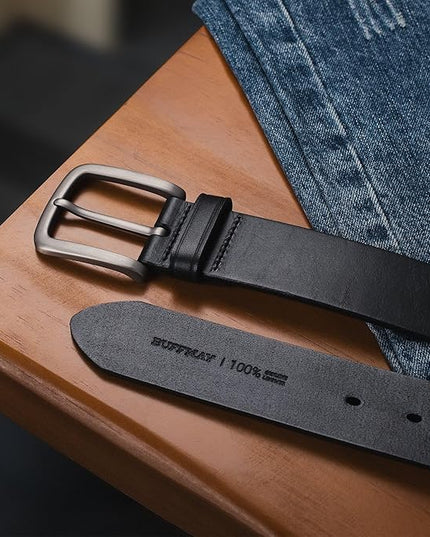 Buffway Men's Leather Belt,1.5" Handmade Top-Grain Leather–Durable,Comfortable,Suitable for Everyday Formal & Casual Wear