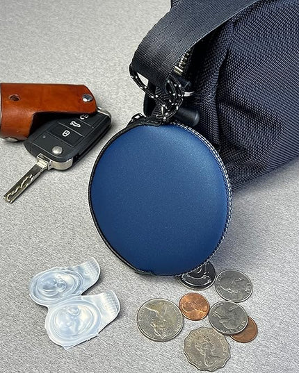 OneJoy Mini Round Coin Purse with Clip on, Lightweight Waterproof Zipper Pouch for Earbuds, Keys, Coins, Compact Travel Storage Case for Women & Men; Xmas Gift [ Navy ]