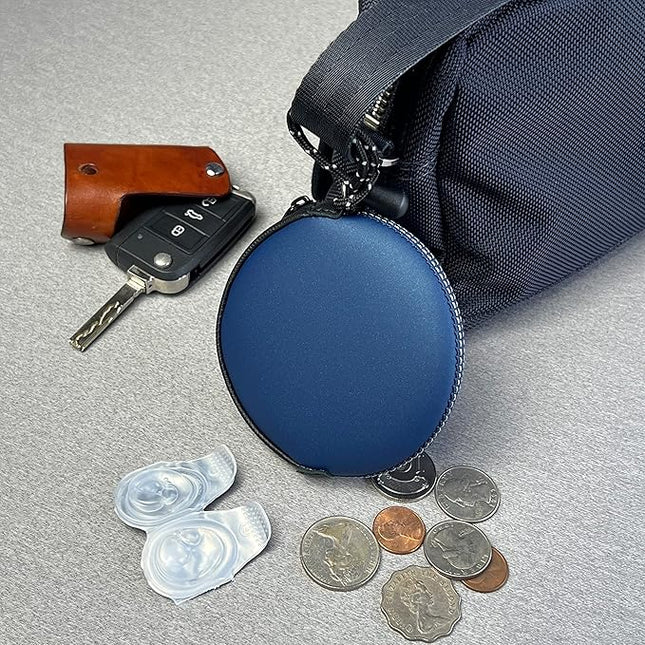 OneJoy Mini Round Coin Purse with Clip on, Lightweight Waterproof Zipper Pouch for Earbuds, Keys, Coins, Compact Travel Storage Case for Women & Men; Xmas Gift [ Navy ]