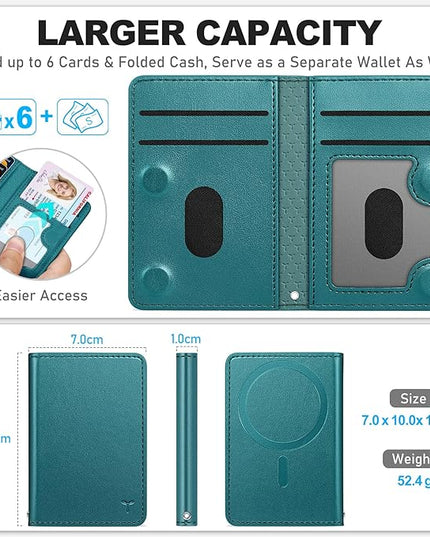 TUCCH for Magsafe Wallet with 6 Card Holders, RFID Blocking [Clear ID Window] PU Leather Folio Magnetic Phone Wallet for iPhone 17/16/15/14/13/12/Plus/Air/Pro/Pro Max Series, Teal Green