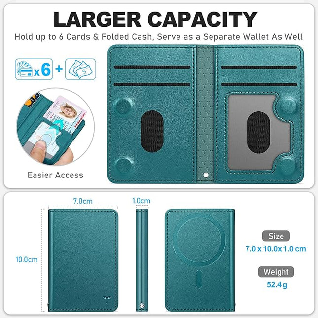 TUCCH for Magsafe Wallet with 6 Card Holders, RFID Blocking [Clear ID Window] PU Leather Folio Magnetic Phone Wallet for iPhone 17/16/15/14/13/12/Plus/Air/Pro/Pro Max Series, Teal Green