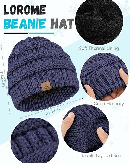 Winter Beanie Hat Scarf Gloves, Warm Fleece Knit Hats Touch Screen Gloves Neck Scarf Set Winter Gifts for Unisex Adult