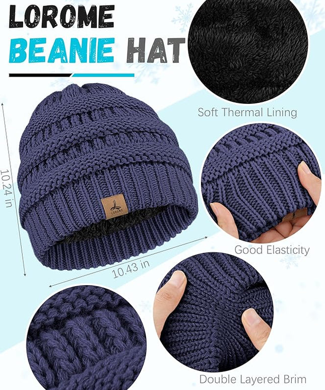 Winter Beanie Hat Scarf Gloves, Warm Fleece Knit Hats Touch Screen Gloves Neck Scarf Set Winter Gifts for Unisex Adult