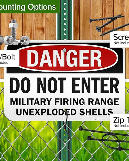 Danger Do Not Enter Military Firing Range Unexploded Shells Sign, 12x18 Inches, 3M EGP Reflective .063 Aluminum, Fade Resistant, Made in USA by My Sign Center
