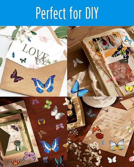 400+ PCS Realistic Butterfly Stickers, Self-Adhesive PVC Vintage Butterfly Stickers for Scrapbook, Laptop, Journal, DIY Project, Window, Envelope Spring Themed Party Decors