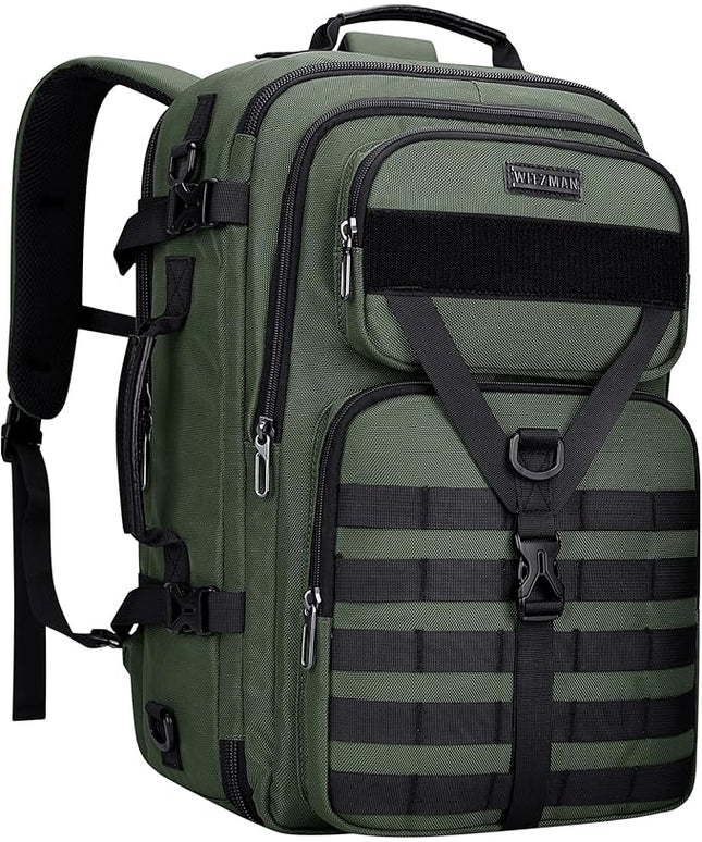 WITZMAN Carry On Travel Backpack for Men Large Convertible 45L Fit 17 Inch Laptop Backpack 3 in 1 Bag for Airline Approved(B688 Army Green)