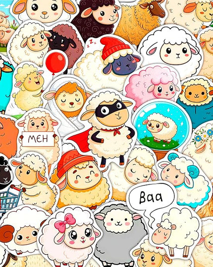 100Pcs Sheep Stickers for Scrapbooking - Sheep Gifts, Party Supplies - Lamb & Farm Animal Stickers - Gift for Women & Men