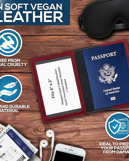 Ciana Passport Holder for Travel – PU Leather Passport Cover and Card Holder for Men & Women – Slim Passport Holder with Card Protector Slot, Travel Must Haves (Burgundy)